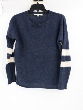 NakedCashmere Cashmere Sweater womens xs Striped sleeves Crewneck blue knit top